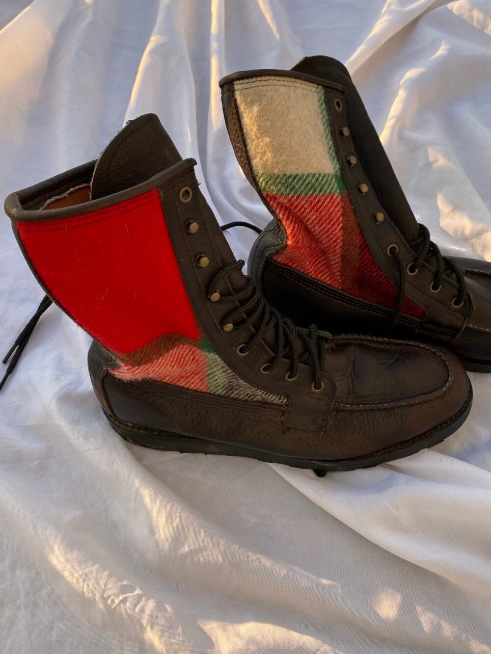 Yuketen Maine Guide Plaid Blanket Custom Leather Boots Size 9 D Made in USA